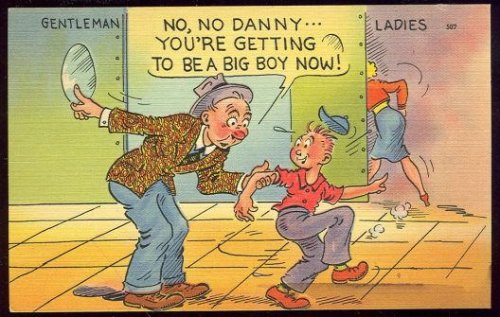 COMIC POSTCARD OF LITTLE BOY FOLLOWING THE LADIES