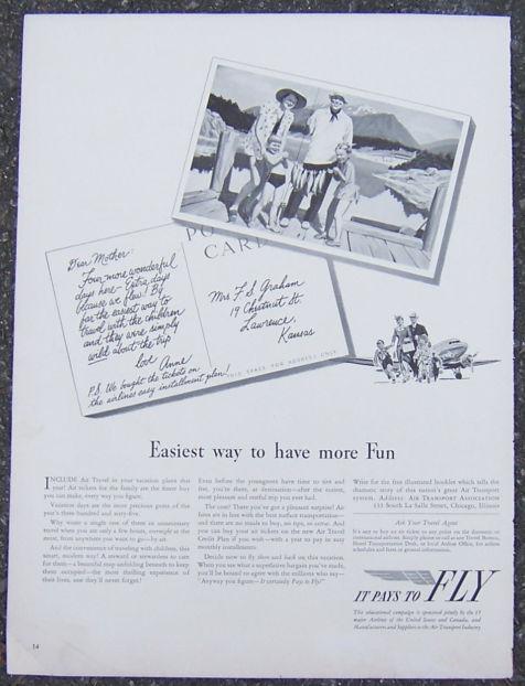 1950S IT PAYS TO FLY MAGAZINE ADVERTISEMENT
