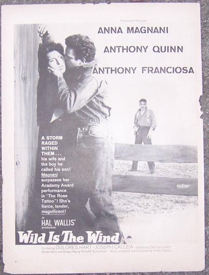 1957 WILD IS THE WIND MOVIE MAGAZINE ADVERTISEMENT