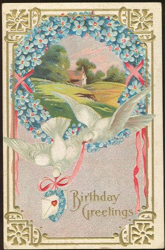 TWO WHITE DOVES WISHING YOU BIRTHDAY GREETINGS POSTCARD