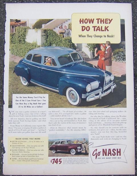 1940S NASH BIG SEDAN AUTOMOBILE LIFE MAGAZINE ADVERTISEMENT