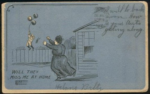 COMIC POSTCARD OF LITTLE BOY WITH BALLOONS