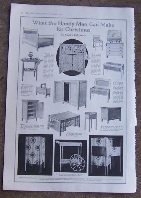 1915 LADIES HOME JOURNAL WHAT THE HANDY MAN CAN MAKE FOR CHRISTMAS MAGAZINE PAGE BY CAREY EDMUNDS