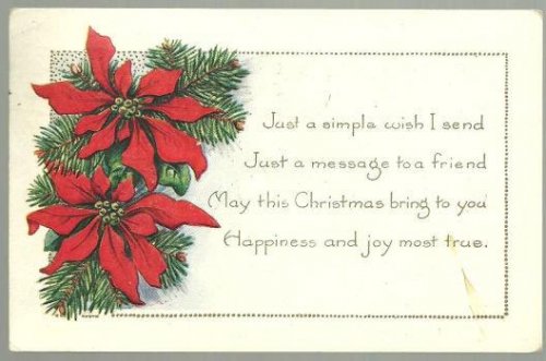 CHRISTMAS WISHES POSTCARD WITH POINSETTIAS