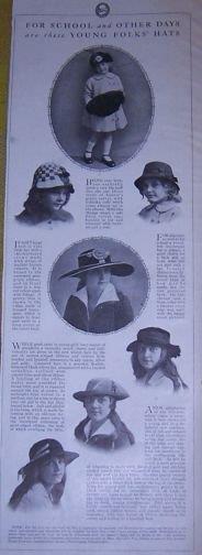 1916 LADIES HOME JOURNAL PAGE FOR SCHOOL AND OTHER DAYS ARE THESE YOUNG FOLKS' HATS