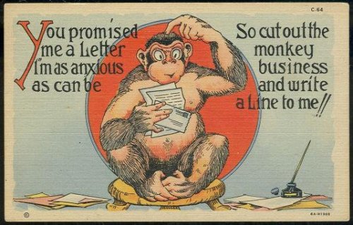 TEICH COMIC POSTCARD OF A MONKEY WRITING A LETTER
