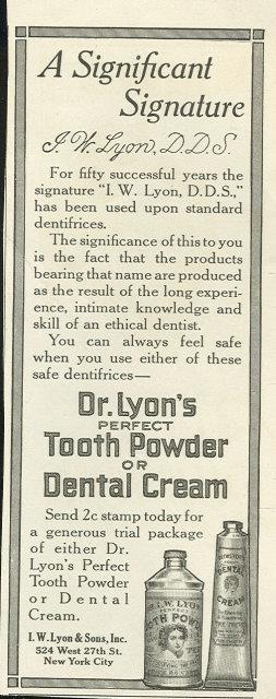 1916 LADIES HOME JOURNAL MAGAZINE ADVERTISMENT FOR DR. LYON'S TOOTH POWDER OR CREAM