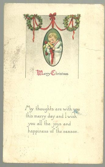 VICTORIAN MERRY CHRISTMAS POSTCARD WITH LITTLE BOY