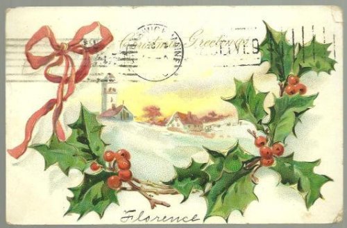 VICTORIAN CHRISTMAS POSTCARD WITH SNOWY TOWN
