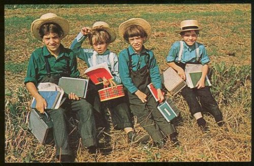 GROUP OF AMISH SCHOOL BOYS RESTING