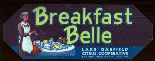 BREAKFAST BELLE, LAKE GARFIELD CITRUS CO-OP CAN LABEL