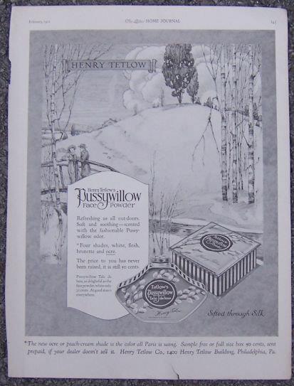 1921 LADIES HOME JOURNAL ADVERTISEMENT FOR TETLOW'S PUSSYWILLOW FACE POWDER
