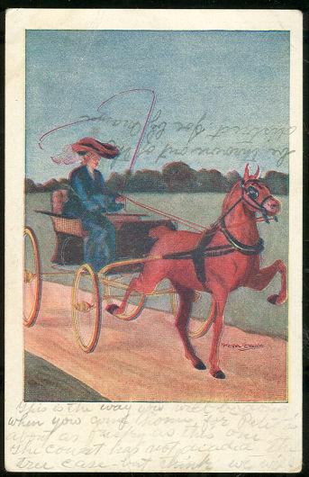 LADY DRIVING HER HORSE DRAWN BUGGY