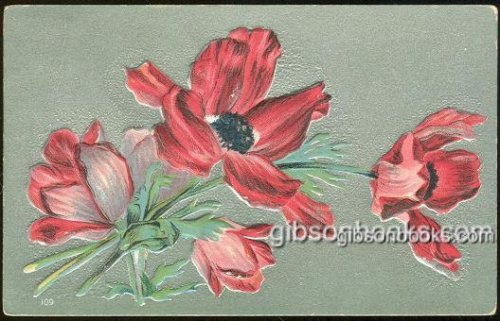 RED POPPIES ON SILVER BACKGROUND