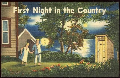 COMIC POSTCARD OF FIRST NIGHT IN THE COUNTRY