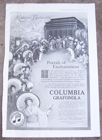 1917 LADIES HOME JOURNAL MADAME BUTTERFLY ON COLUMBIA GRAFONOLA MAGAZINE ADVERTISEMENT