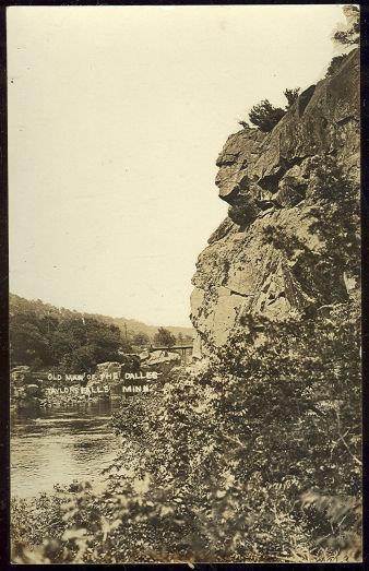 REAL PHOTO POSTCARD OF OLD MAN OF THE DALLES, TAYLOR'S FALLS, MINNESOTA