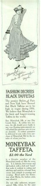 1916 LADIES HOME JOURNAL MONEYBAK BLACK TAFFETAS MAGAZINE ADVERTISEMENT