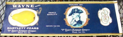 WAYNE BRAND BARTLETT PEARS CAN LABEL