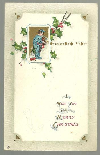 CHRISTMAS WISH POSTCARD WITH LITTLE GIRL AND HER TEDDY BEAR