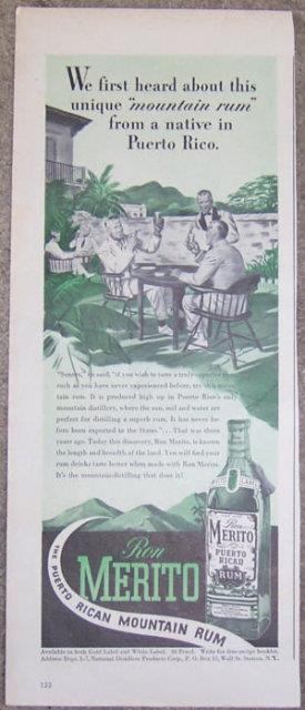 1944 RON MERITO PUERTO RICAN RUM MAGAZINE ADVERTISEMENT