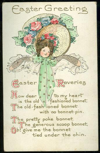 EASTER POSTCARD WITH YOUNG GIRL AND HER BONNET