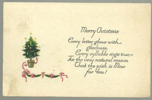 MERRY CHRISTMAS POSTCARD WITH SMALL CHRISTMAS TREE