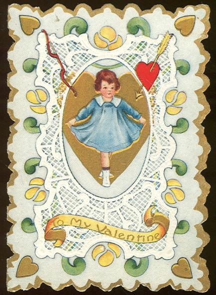 VICTORIAN VALENTINE WITH DANCING GIRL IN BLUE DRESS