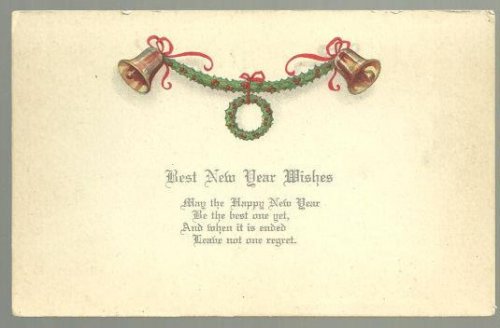 BEST NEW YEAR WISHES POSTCARD WITH GOLDEN BELLS
