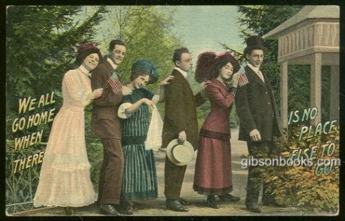 POSTCARD OF TRAVELING GROUP OF VICTORIAN MEN AND WOMEN