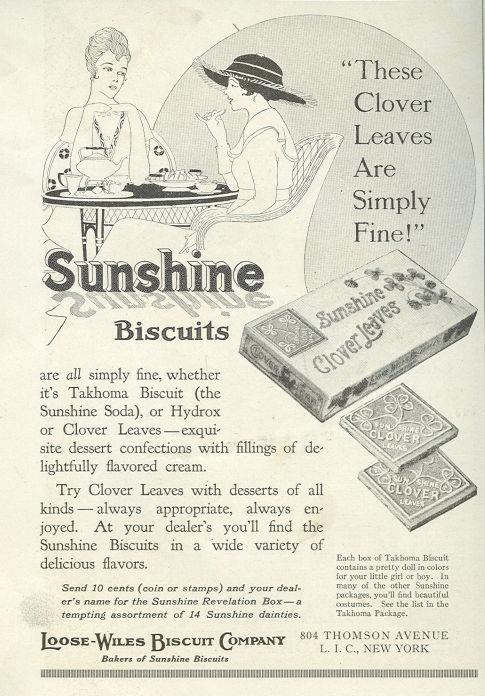 1916 LADIES HOME JOURNAL SUNSHINE CLOVER LEAVES BISCUITS MAGAZINE ADVERTISEMENT