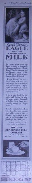 1916 LADIES HOME JOURNAL BORDEN'S EAGLE BRAND CONDENSED MILK MAGAZINE ADVERTISEMENT