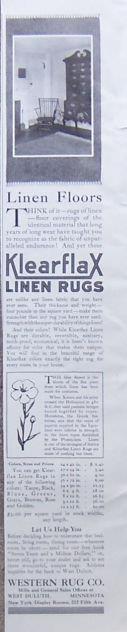 1917 LADIES HOME JOURNAL ADVERTISEMENT FOR KLEARFLAX LINEN RUGS