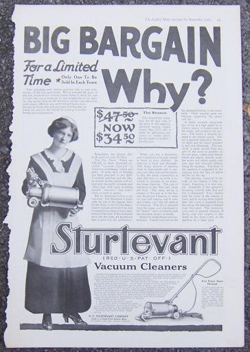 1916 LADIES HOME JOURNAL ADVERTISEMENT FOR STURTEVANT VACUUM CLEANERS