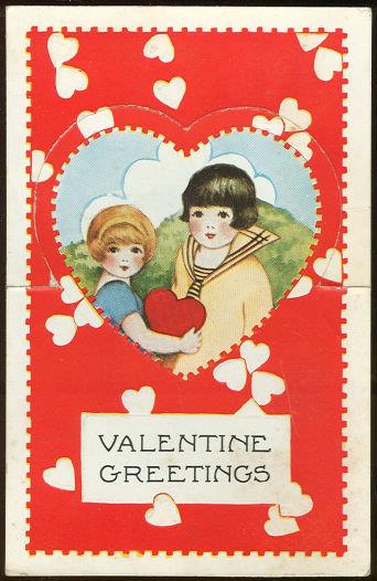 VINTAGE VALENTINE CARD OF LITTLE GIRL AND LITTLE BOY WITH POP OUT HEART