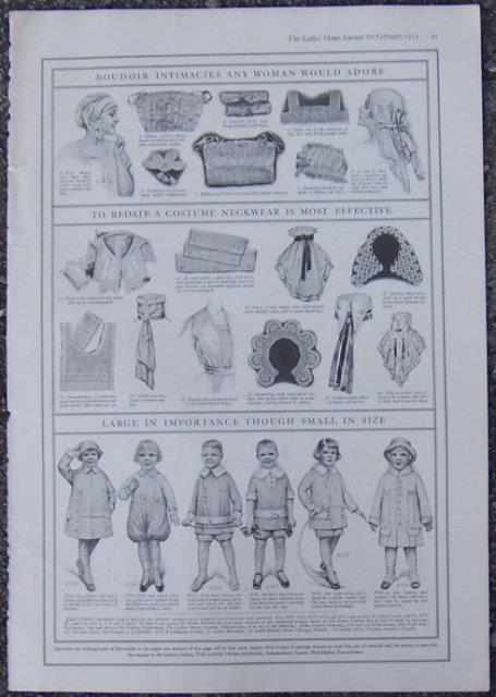 1917 LADIES HOME JOURNAL BOUDOIR INTIMACIES, NEW NECKWARE AND CHILDREN'S CLOTHES TO SEW