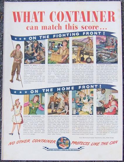1944 CAN CONTAINERS ON THE WAR FRONT MAGAZINE ADVERTISEMENT
