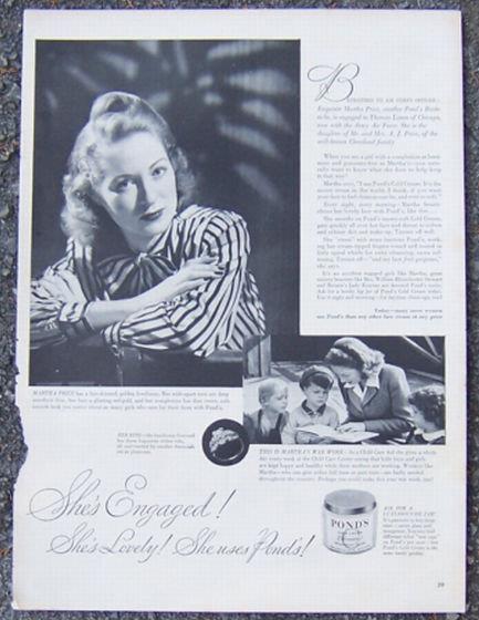 1944 WORLD WAR II POND'S COLD CREAM MAGAZINE ADVERTISEMENT