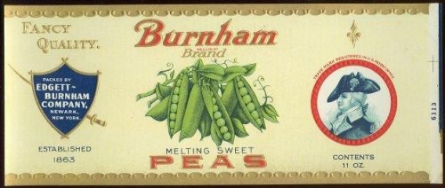 BURNHAM BRAND MELTING SWEET PEAS CAN LABEL