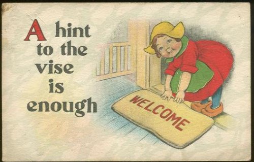 LITTLE DUTCH GIRL LAYING OUT THE WELCOME MAT