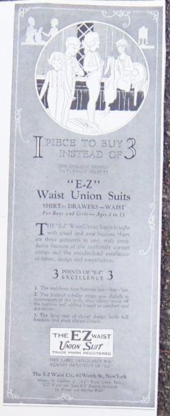 1921 LADIES HOME JOURNAL EZ WAIST UNION SUITS FOR CHILDREN MAGAZINE ADVERTISEMENT
