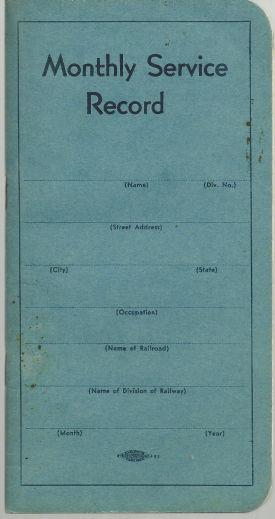 MONTHLY SERVICE RECORD TRAIN BOOK