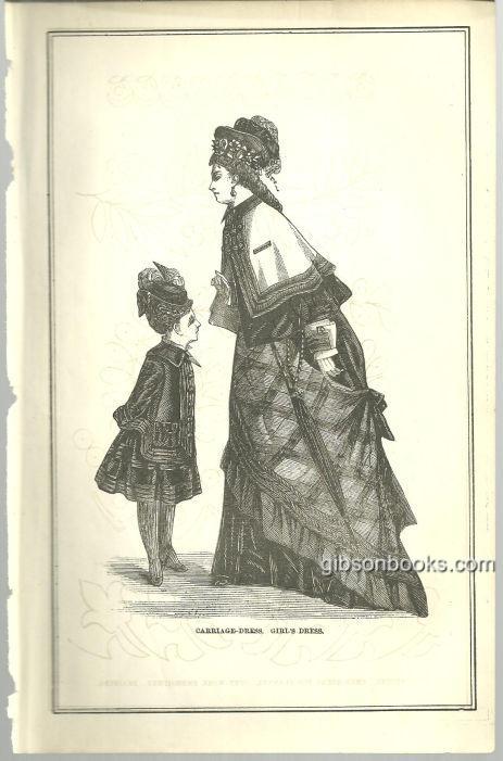 CARRIAGE DRESS AND GIRL'S DRESS 1876 PETERSON'S MAGAZINE