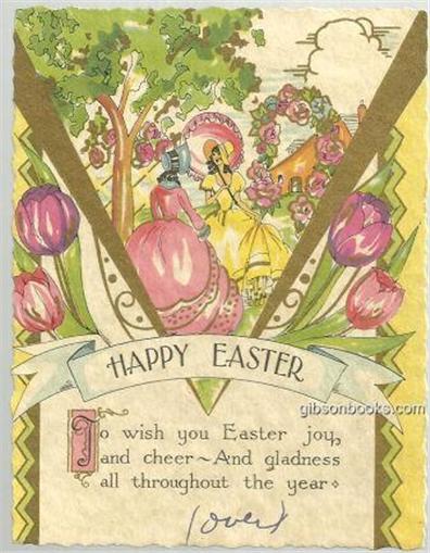 HAPPY EASTER GREETING CARD WITH TWO LOVELY MAIDENS