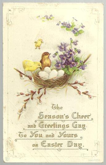 EASTER GREETINGS POSTCARD WITH BIRD'S NEST