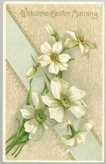 WELCOME EASTER MORNING POSTCARD WITH WHITE FLOWERS