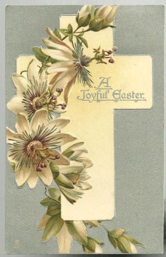 JOYOUS EASTER POSTCARD WITH CROSS AND PASSION FLOWERS