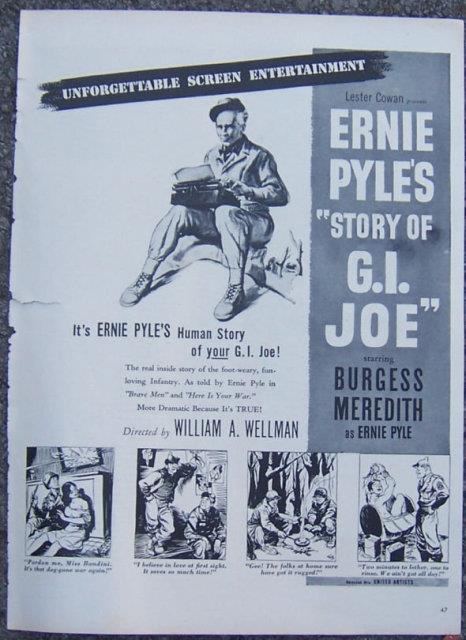 1945 ERNIE PYLE'S STORY OF G. I. JOE MOVIE LIFE MAGAZINE ADVERTISEMENT