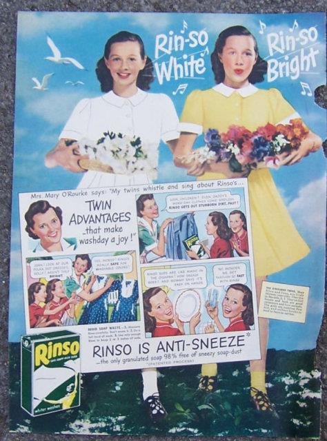 1945 RINSO SOAP TWINS LIFE MAGAZINE ADVERTISEMENT