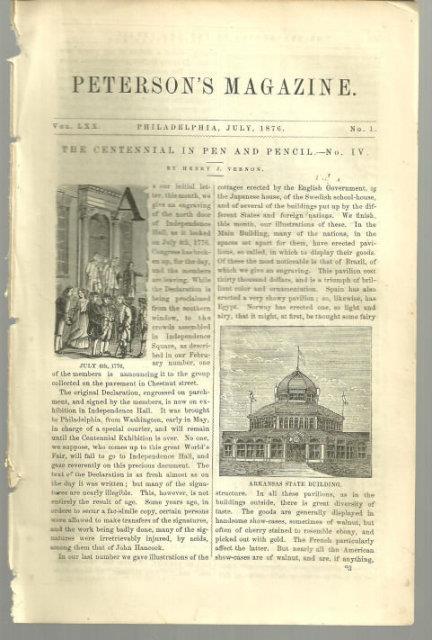 PHILADELPHIA CENTENNIAL IN PEN AND PENCIL NO. IV FROM 1876 PETERSON'S MAGAZINE